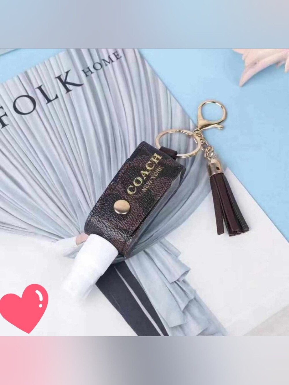 Coach Dark Brown Signature Leather Key Holder with Tassel